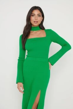Posie High Neck Cut Out Knit Top - Bright Green