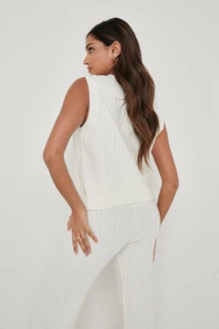 Quinn Crochet Knit Top - White -Outlet Stylistae Store Quinn Set Cream 1246