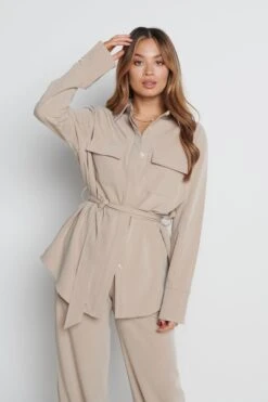 Rae Belted Shacket - Beige