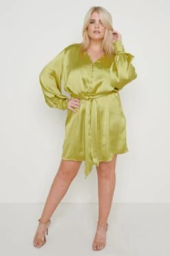 Remi Button Down Mini Dress - Chartreuse -Outlet Stylistae Store Remi Mini Dress Chartreuse 1742
