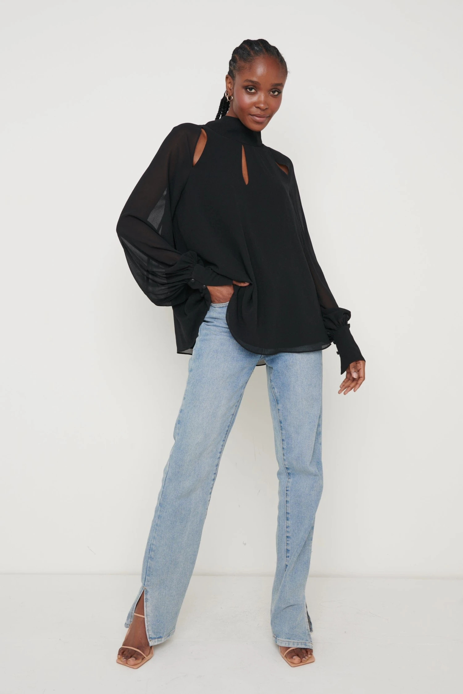 Romy Cut Out High Neck Blouse - Black 2 Romy Cut Out High Neck Blouse - Black - Image 2