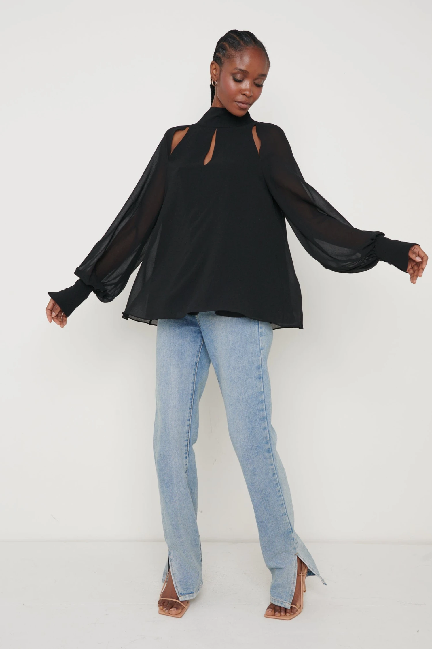 Romy Cut Out High Neck Blouse - Black 4 Romy Cut Out High Neck Blouse - Black - Image 4