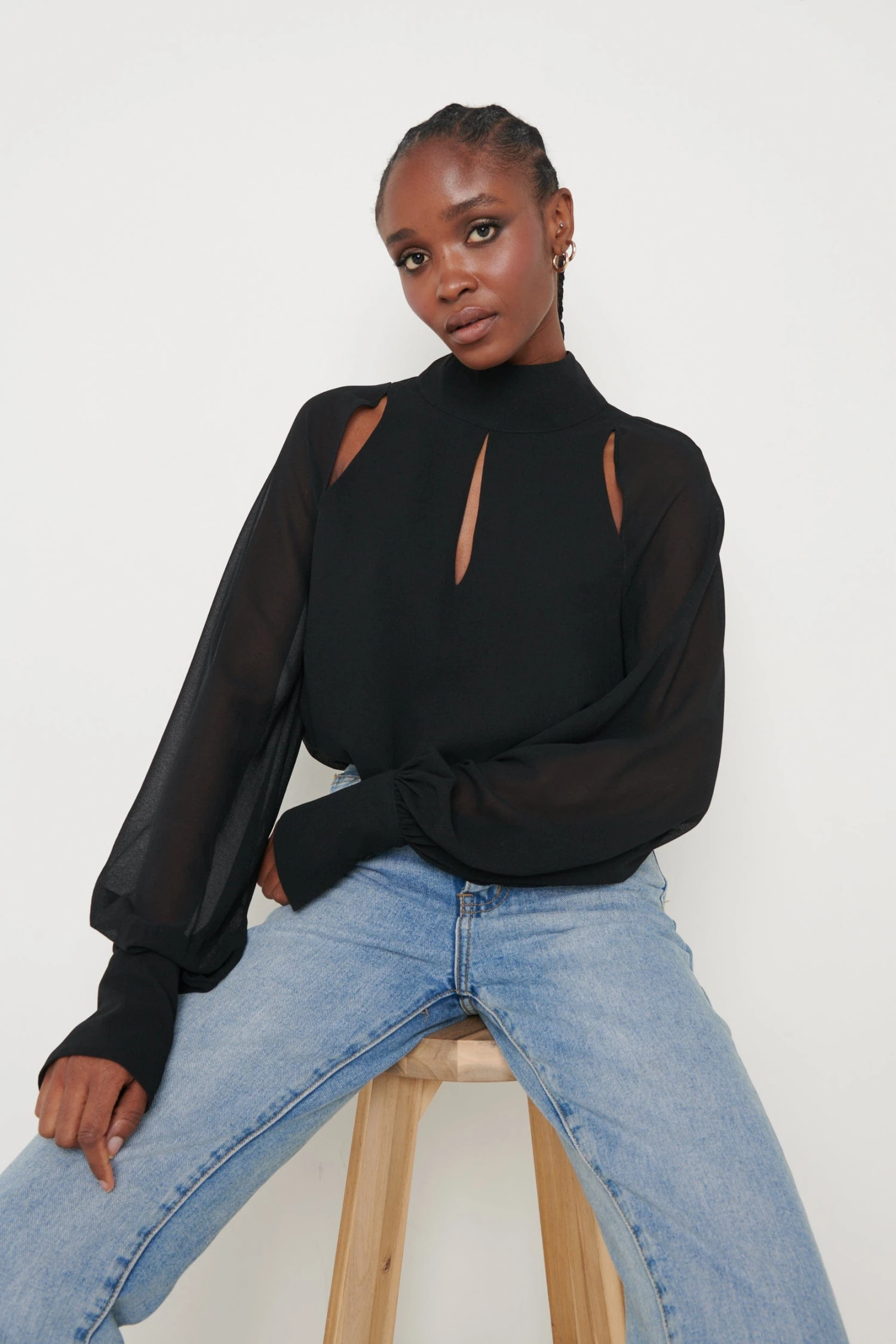 Romy Cut Out High Neck Blouse - Black 1 Romy Cut Out High Neck Blouse - Black