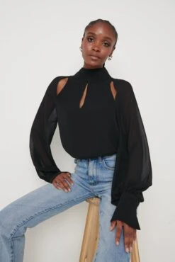 Romy Cut Out High Neck Blouse - Black 9 Romy Cut Out High Neck Blouse - Black -Outlet Stylistae Store Romy Blouse Black 3266