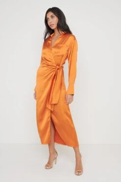 Ronnie Satin Wrap Dress - Orange -Outlet Stylistae Store Ronnie Dress Orange 1941