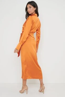 Ronnie Satin Wrap Dress - Orange -Outlet Stylistae Store Ronnie Dress Orange 1966