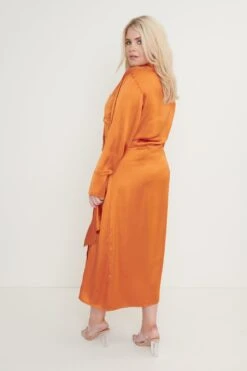 Ronnie Satin Wrap Dress - Orange -Outlet Stylistae Store Ronnie Satin Wrap Dress Orange87