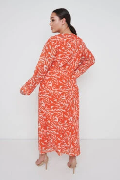 Rosslyn Tied Long Sleeve Midaxi Dress Curve - Orange Zebra -Outlet Stylistae Store Rosslyn Cutout Curve 1553