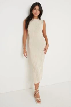 Rowan Sleeveless Knit Dress - Ecru -Outlet Stylistae Store Rowan Knit Dress Cream 1971