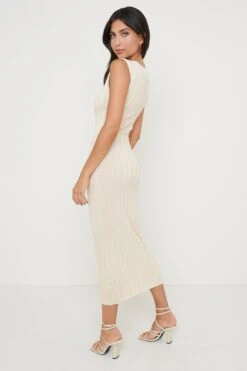 Rowan Sleeveless Knit Dress - Ecru -Outlet Stylistae Store Rowan Knit Dress Cream 1989