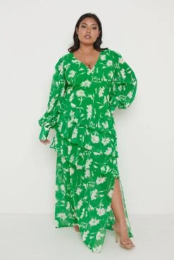 Sabrinna Backless Ruffle Dress - Green Floral -Outlet Stylistae Store Sabrinna Dress Curve 1785