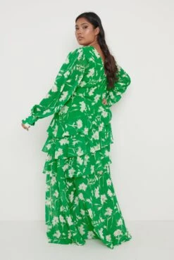 Sabrinna Backless Ruffle Dress - Green Floral -Outlet Stylistae Store Sabrinna Dress Curve 1797