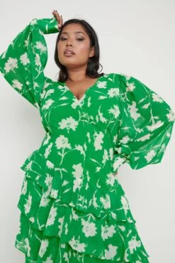 Sabrinna Backless Ruffle Dress - Green Floral -Outlet Stylistae Store Sabrinna Dress Curve 1815