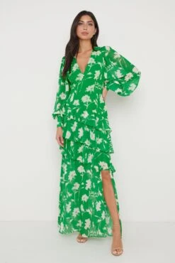 Sabrinna Backless Ruffle Dress - Green Floral