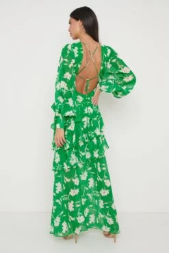 Sabrinna Backless Ruffle Dress - Green Floral -Outlet Stylistae Store Sabrinna Dress Green 1981
