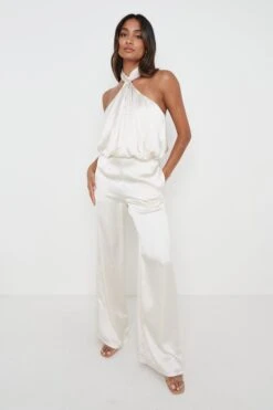 Sammie Knot Halter Neck Jumpsuit - Oyster -Outlet Stylistae Store Sammie Tie Knot Oyster 4170