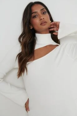 Shani Cut Out Knit Dress - Cream -Outlet Stylistae Store Shani Cut Out Knit Midaxi Dress Cream37