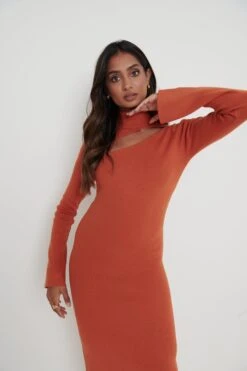 Shani Cut Out Knit Dress - Orange -Outlet Stylistae Store Shani Cut Out Knit Midaxi Dress Orange25