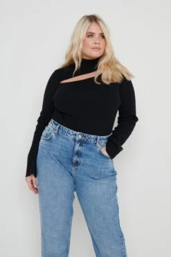 Shani Cut Out Knit Top - Black -Outlet Stylistae Store Shani Cut Out Knit Top Black Curve 2229