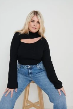 Shani Cut Out Knit Top - Black -Outlet Stylistae Store Shani Cut Out Knit Top Black Curve 2249