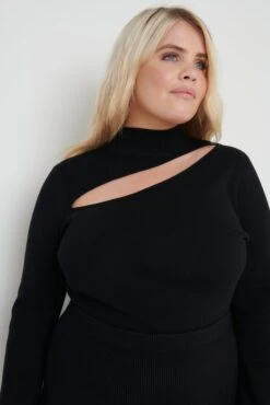 Shani Cut Out Knit Top - Black -Outlet Stylistae Store Shani Cut Out Knit Top Black Curve 3431
