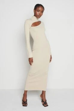 Shani Cut Out Knit Dress - Beige