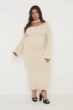 Shani Cut Out Knit Dress - Beige -Outlet Stylistae Store Shani Dress Beige 583