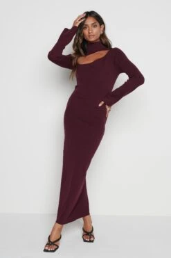 Shani Cut Out Knit Dress - Wine
