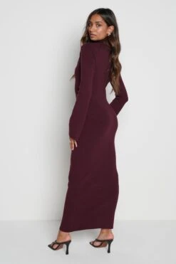 Shani Cut Out Knit Dress - Wine -Outlet Stylistae Store Shani dress wine 5037