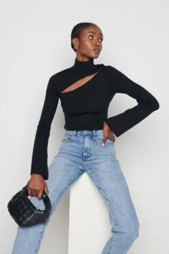 Shani Cut Out Knit Top - Black