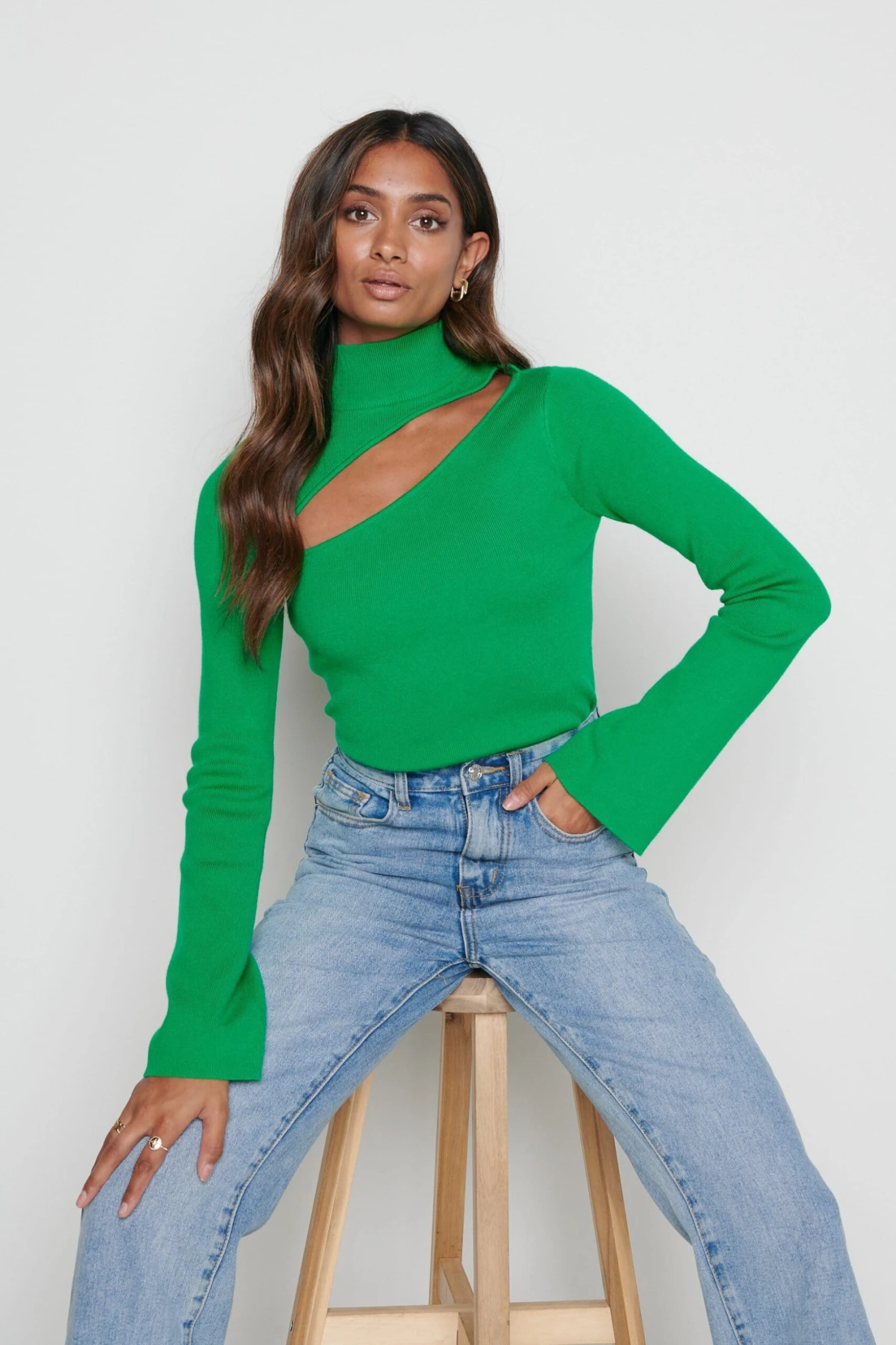 Shani Cut Out Knit Top - Bright Emerald 3 Shani Cut Out Knit Top - Bright Emerald - Image 3