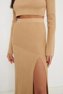 Sofia Asymmetric Knit Skirt - Camel -Outlet Stylistae Store Sofia Knit Set Beige 1730