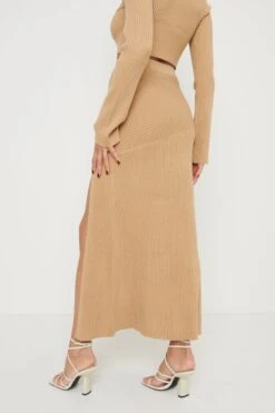 Sofia Asymmetric Knit Skirt - Camel -Outlet Stylistae Store Sofia Knit Set Beige 1764