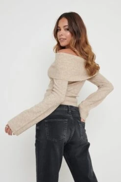Soreya Bardot Soft Knit Top - Beige -Outlet Stylistae Store Soreya Bardot Knit Top Beige 754