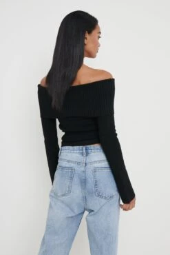 Soreya Bardot Soft Knit Top - Black -Outlet Stylistae Store Soreya Bardot Knit Top Black 684