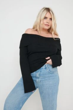 Soreya Bardot Soft Knit Top - Black -Outlet Stylistae Store Soreya Bardot Knit Top Black 948