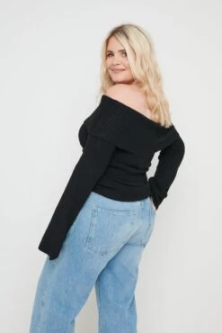 Soreya Bardot Soft Knit Top - Black -Outlet Stylistae Store Soreya Bardot Knit Top Black 964