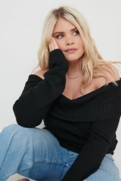 Soreya Bardot Soft Knit Top - Black -Outlet Stylistae Store Soreya Bardot Knit Top Black 992 1