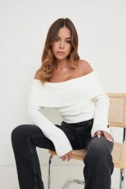 Soreya Bardot Soft Knit Top - Cream