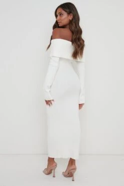 Soreya Bardot Knit Dress - Cream -Outlet Stylistae Store Soreya Dress Cream 1434