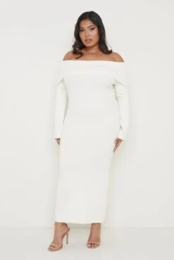 Soreya Bardot Knit Dress - Cream -Outlet Stylistae Store Soreya Dress Cream Curve 242