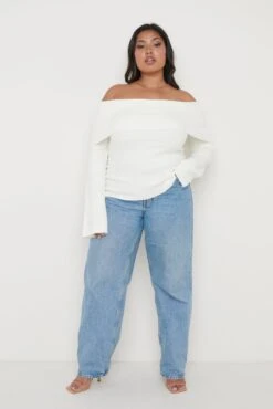 Soreya Bardot Soft Knit Top - Cream -Outlet Stylistae Store Soreya Top Cream Curve 3141