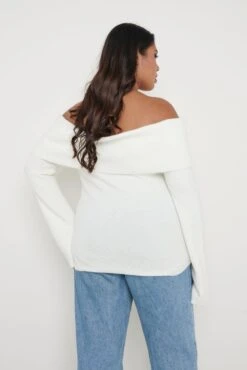 Soreya Bardot Soft Knit Top - Cream -Outlet Stylistae Store Soreya Top Cream Curve 3184