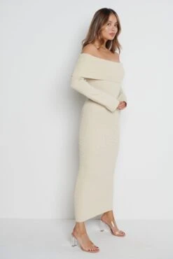 Soreya Bardot Knit Dress - Beige 8 Soreya Bardot Knit Dress - Beige -Outlet Stylistae Store Soreya midi beige 6602