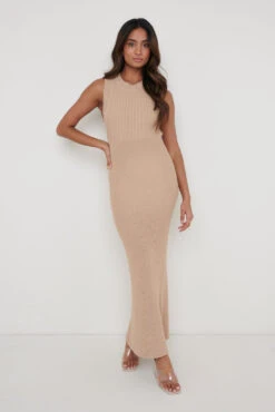 Sutton Contrast Crochet Dress - Beige