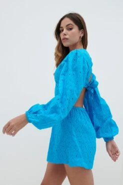 Tara Broderie Playsuit - Santorini Blue -Outlet Stylistae Store Tara Playsuit Blue 2476