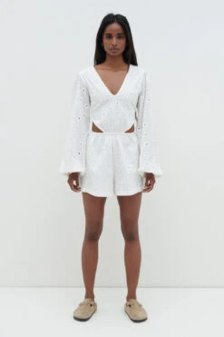 Tara Broderie Playsuit - White -Outlet Stylistae Store Tara Playsuit White 3290