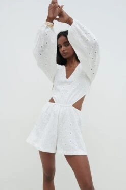 Tara Broderie Playsuit - White