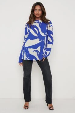 Taylor Textured Printed Top - Blue Abstract -Outlet Stylistae Store Taylor Printed Top 3569