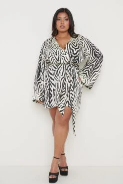 Tessa Tie Printed Dress - Zebra Abstract -Outlet Stylistae Store Tessa Dress Curve 1016